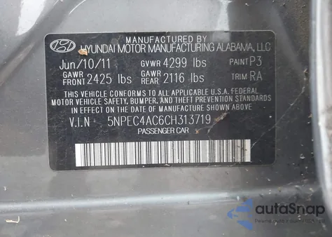 2012 Hyundai Sonata Limited из США, поврежденный, VIN 5NPEC4AC6CH313719